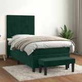 vidaXL Pat box spring cu saltea, verde &icirc;nchis, 90x190 cm, catifea 3137818