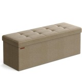 SONGMICS bancheta pliabila cu spatiu de depozitare 110x38x38 cm, MDF si material textil, capacitate 300 kg, maro camel Household NewTrend