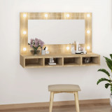 Gossi dulap cu oglinda si led, stejar sonoma, 90x31,5x62 cm