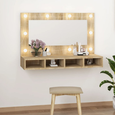 vidaXL Dulap cu oglindă și LED, stejar sonoma, 90x31,5x62 cm foto