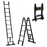 DURHAND Scară Telescopică Pliabilă cu 10 Trepte, Scară Extensibilă din Aluminiu și Metal, 320x67x7 cm, Neagră | Aosom Romania