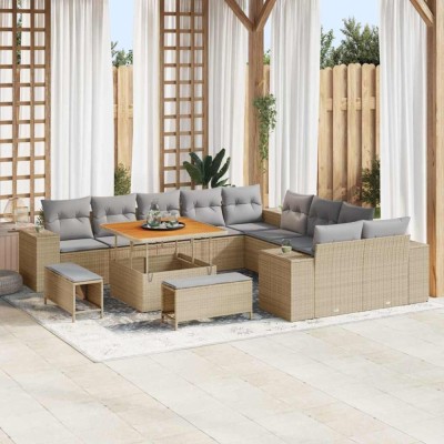 vidaXL Set de canapele pentru grădină cu pernă 13 pcs Bej, Gri deschis foto