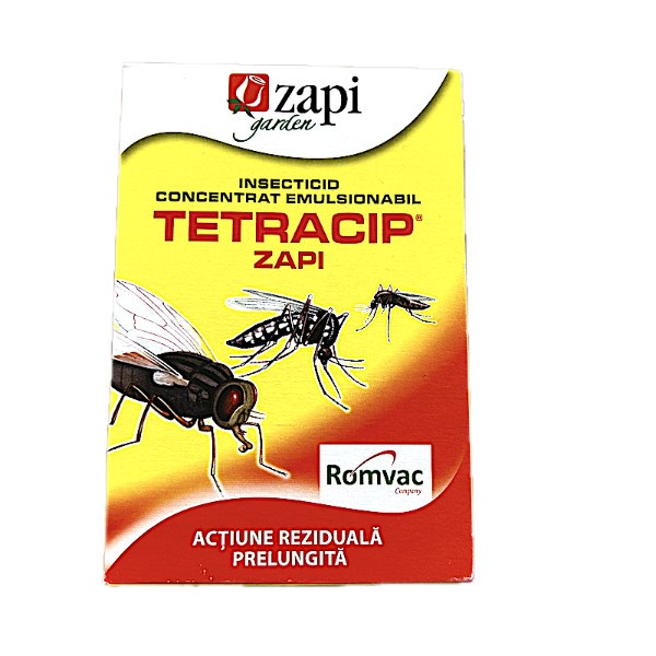 Tetracip Zapi 100 ml, insecticid concentrat emulsionabl, Romvac, actiune rapida si reziduala, muste, tantari, insecte taratoare