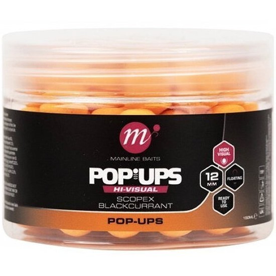 Pop Up MAINLINE Hi-Visual Baits, Fluo Orange, Scopex &amp; Blackcurrant, 12mm, 250ml