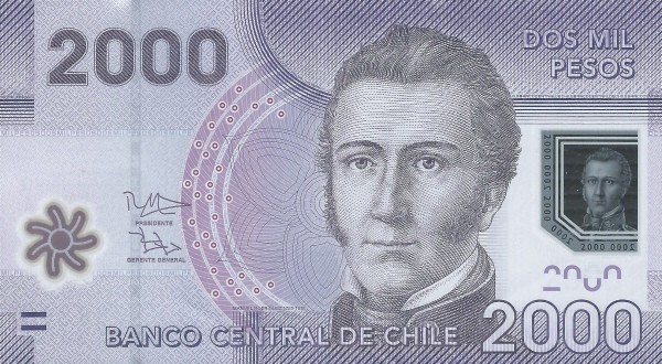 Bancnota Chile 2.000 Pesos 2014 - P162d UNC ( polimer - vezi descriere )