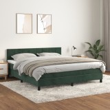 VidaXL Pat box spring cu saltea, verde &icirc;nchis, 180x200 cm, catifea