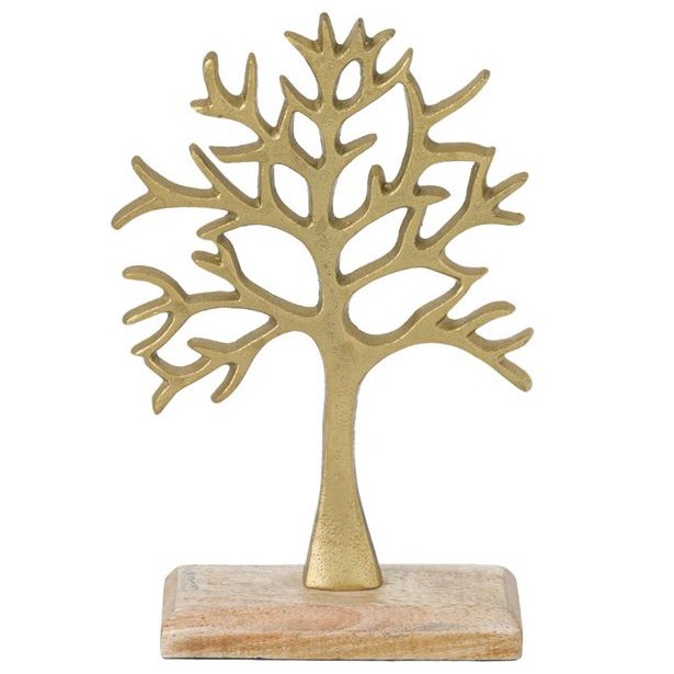 Decoratiune pentru masa Herum&reg;, in forma de arborele vietii, Auriu, 16 x 6 x 27 cm