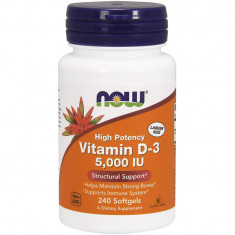 Vitamina D3, NOW Foods, Absorbtie Rapida, Intareste Sistemul Imunitar si Osos, 125mcg / 5.000 IU / p