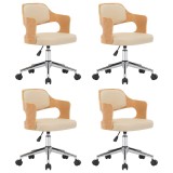 Cumpara ieftin Scaune pivotante de masa, 4 buc., crem, lemn curbat &amp; piele eco