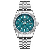 Ceas Barbati Lige 6813 Argintiu-Cyan , Ceas Mecanic, Design Business, Functii Multiple, Afisaj Luminos, Rezistent la Apa 3ATM