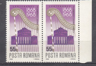 ROMANIA 1968 LP 682 - 100 ANI FILARMONICA GEORGE ENESCU PERECHE MNH foto
