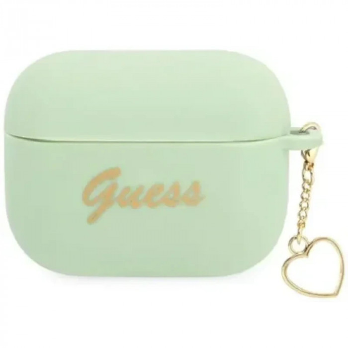 Husa Airpods Guess Silicone Charm Heart pentru Airpods Pro Green