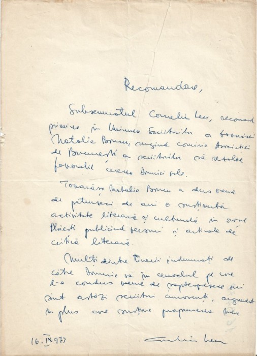 A3491N Corneliu Leu, act scris și semnat olograf, 1973