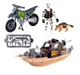 Set de joaca militar cu barca, sunete, lumini si motocicleta