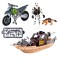 Set de joaca militar cu barca, sunete, lumini si motocicleta