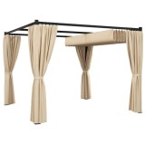 Pergola pentru gradina/terasa, retractabila, cu perdele, cadru metalic, negru si bej, 3x3x2.27 m, ART