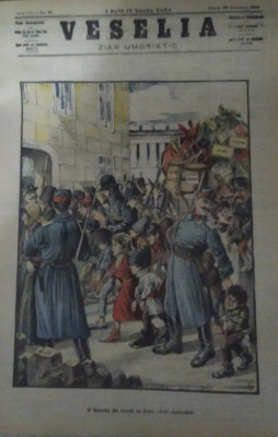 Ziarul Veselia : O BANDĂ DE COPII LA IAȘI - gravură, 1908 foto