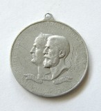 u726 MEDALIA EXPOZITIUNEA GENERALA ROMANA DIN BUCURESTI 1906 IMPARATUL TRAIAN REGELE CAROL I aluminiu 40mm frumoasa