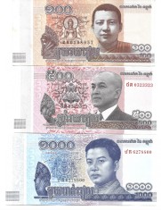 Cambodgia lot bancnote 100 - 500- 1000 riels 2014-2016 UNC foto