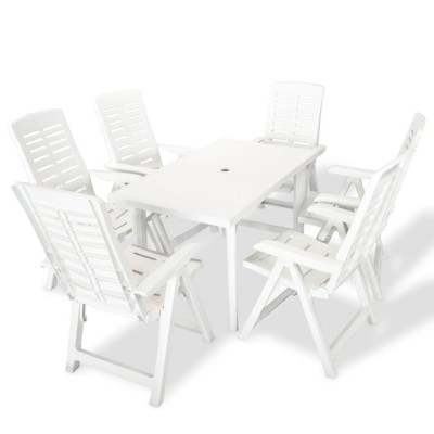 vidaXL Set mobilier de exterior, 7 piese, alb, plastic foto