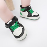 Adidasi albi cu negru si verde, inalti pentru bebelusi (Marime Disponibila: