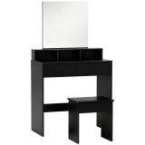 HOMCOM Masă de Toaletă cu Oglindă, 3 Rafturi, 2 Sertare, 75x38x135 cm, Negru | Aosom Romania