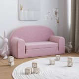 vidaXL Canapea extensibilă pentru copii cu 2 locuri, roz, pluș moale