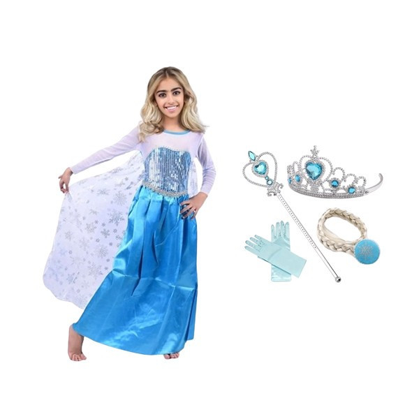 Set rochie si patru accesorii Elsa Frozen, IdeallStore&reg;, 5-7 ani, Carnaval