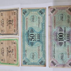 bancnote italia 1943 ocupatia aliata 4v.