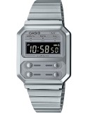 Casio Iluminator A100WE Retro Ceas digital unisex, Argintiu