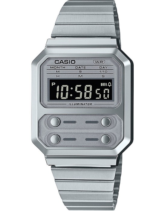 Casio Iluminator A100WE Retro Ceas digital unisex, Argintiu
