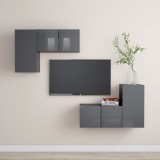Set de dulapuri TV, 4 piese, gri extralucios, lemn prelucrat