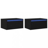 Cumpara ieftin Noptiere montate pe perete cu lumini LED 2 buc Stejar negru