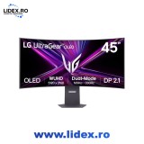 Monitor Gaming LG OLED UltraGear, 45'', 5K2K (5120x2160), Dual-Mode WUHD 165Hz/ WFHD 330Hz, 1800R, 0.03ms GtG, Display HDR400, NVIDIA G-Sync Compatibl