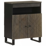Bufet Negru Lemn Masiv Mango 60x33x75 cm, Picioare Metalice, Spatiu Depozitare, Dulap, Stil Industrial