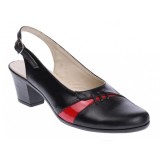 Pantofi dama decupati din piele naturala cu toc de 6cm - Model Negru Rosu PS35LR
