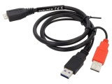 Cablu USB A x2 și USB B micro, 0,6m, 5Gbps, negru