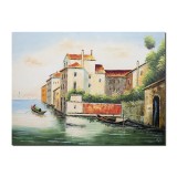 Tablou GIGANT pictat manual, Peisaj Venetian, 120x90cm ulei pe panza, Spectaculos
