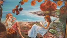 PICTURA, tablou romantic nou,&quot;Fete la malul marii&quot;, pictor roman consacrat
