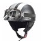 Casca moto Retro Vespa Chopper Piele cu Cozoroc + Guler - Negru+Gri