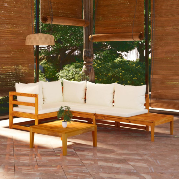 Set mobilier gradina perne alb/crem, 4 piese, lemn masiv acacia GartenMobel Dekor