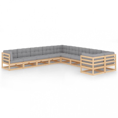 Set mobilier grădină cu perne, 10 piese, lemn masiv de pin foto