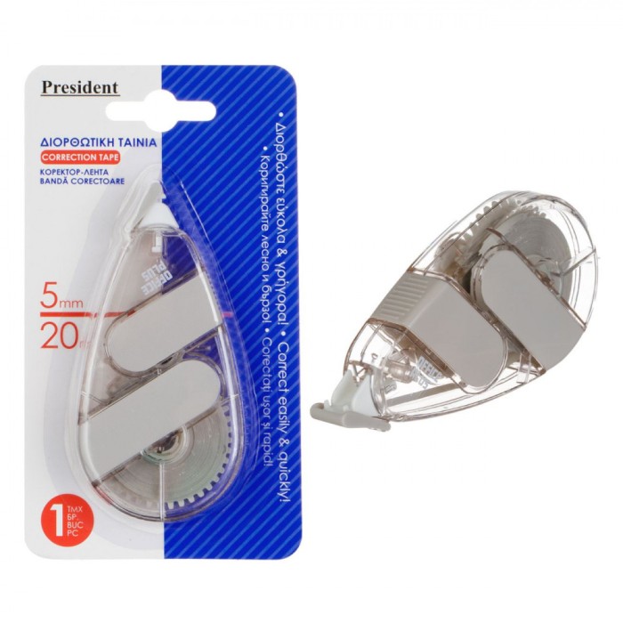 Bandă Corectoare President, Maxi, Lungime 20m, Lățime 5mm, Gri