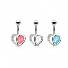 Piercing pentru buric din o?el 316L intr-o culoare argintie - inima, reflexe opale, cristale, 1,6 mm - Culoare: Roz foto