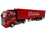 Macheta Tir Camion container rosu metalic Truck King, replica die-cast cu remorca detasabila