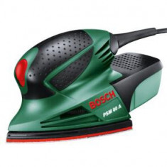 Slefuitor multifunctional BOSCH PSM 80 A, 80 W, 26000 vibratii min, cu 3 foi abrazive Red Wood si geanta din plastic