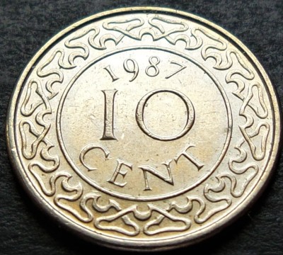 Moneda exotica 10 CENTI - SURINAME, anul 1987 * cod 2322 foto