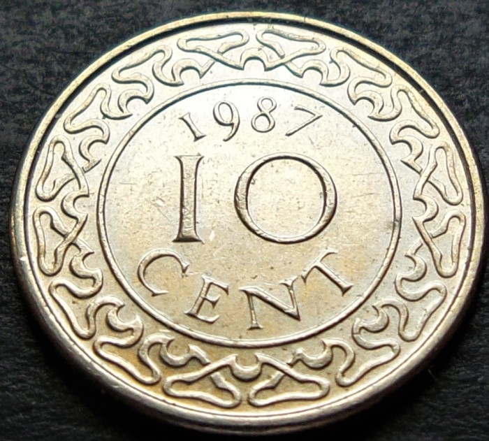 Moneda exotica 10 CENTI - SURINAME, anul 1987 * cod 2322