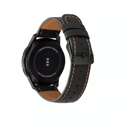 Curea smartwatch din Piele Neagra, 22mm, compatibila cu Huawei Watch sau Samsung Watch foto