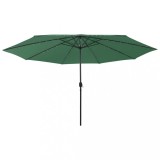 vidaXL Umbrelă soare de grădină cu LED-uri, verde, 400 cm